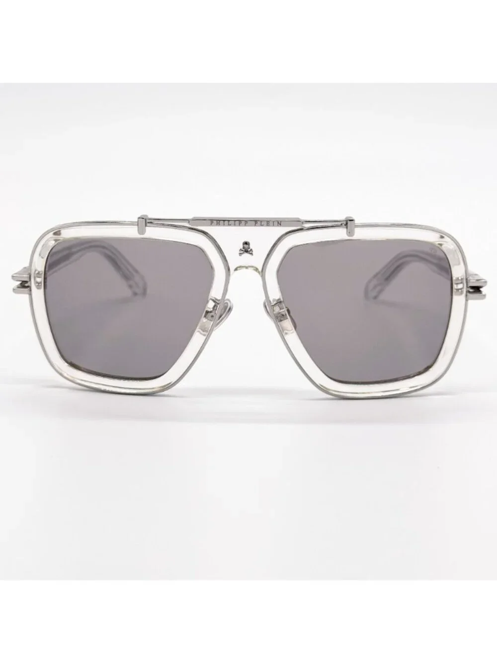NEW PHILIPP PLEIN SUNGLASSES SPP109V 79F CRYSTAL/SILVER MEN EYEWEAR